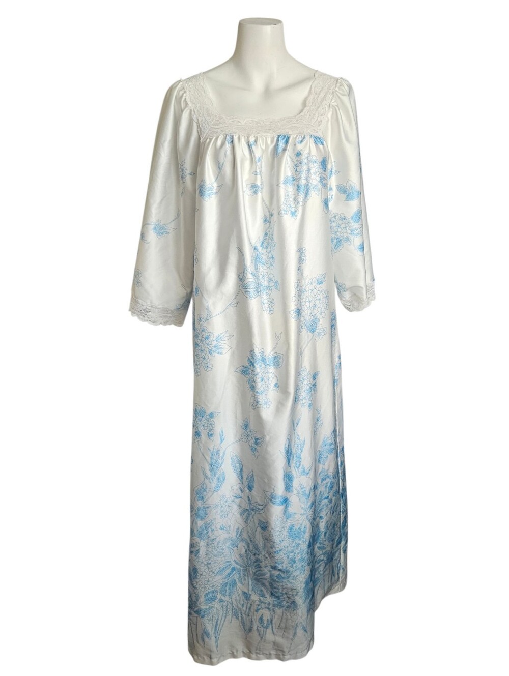 Vintage Givenchy‎ Intimates Paris Blue Floral Lace Nightgown Sz Med Romantic